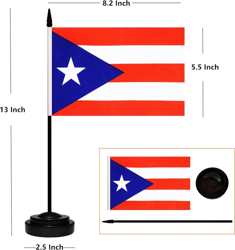 BCLin Puerto Rico Desk Flag Set, 2 Pack Puerto Rican Table Office Flags, Small Mini Desktop Flag With 12" Solid Black Pole, Black Base, Miniature Desktop Flag - Image 2